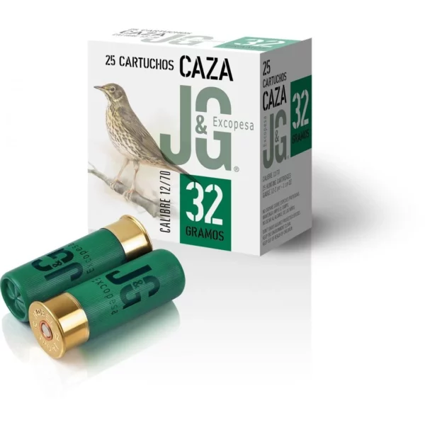 Cartucho JG 32 gramos calibre 12 para caza de conejo, liebre y perdiz.