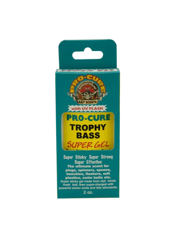 Atrayente Pro Cure, Trophy Bass, gel para pesca, threadfin shad, crawfish, minnows, night crawlers, pesca de bass.