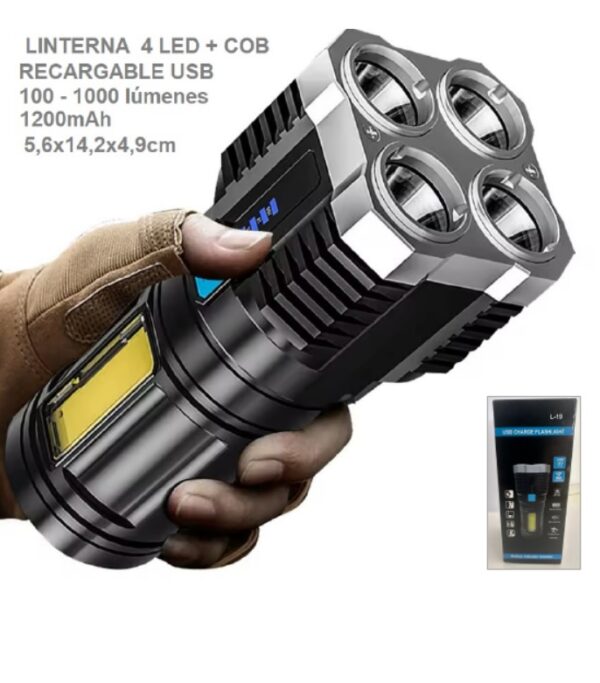 Linterna 4 leds recargable usb l19 vilalta