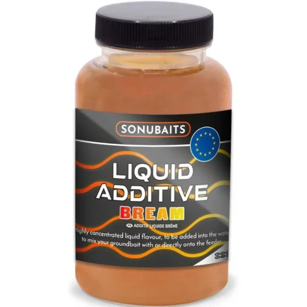 Aditivo líquido Sonubaits con alto aroma para potenciar el cebo. Úsalo en agua o en el comedero. Sabores: fresa, bream, plátano y vainilla.
