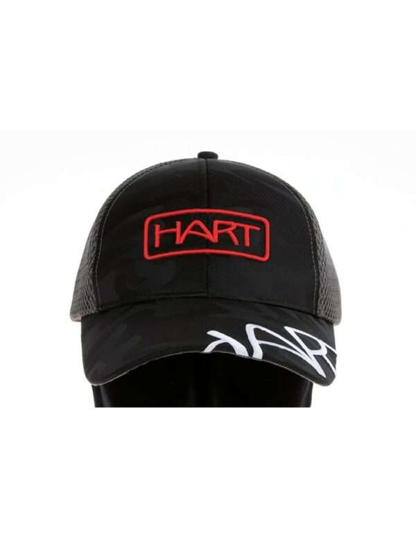 gorra hart one negra y gris con letras rojas