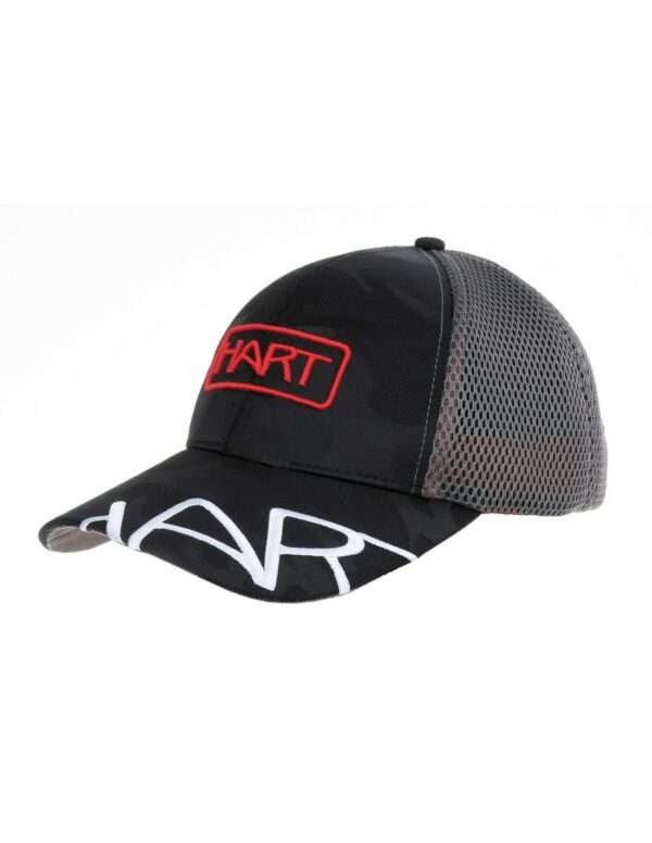 gorra hart one negra y gris con letras rojas